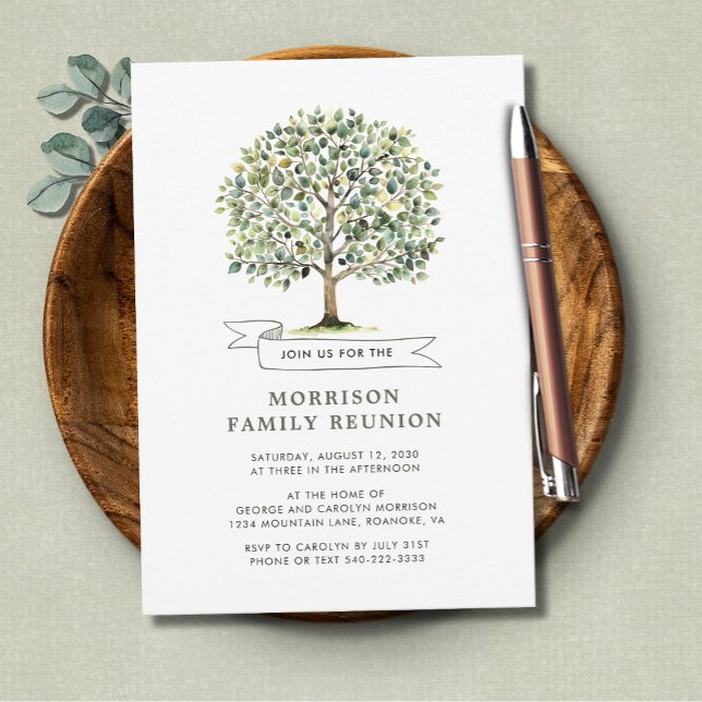 Familie Wiedersehen Wasserfarbenbaum zusammenbring Einladung (Family Reunion Watercolor Tree Get Together Invitation)