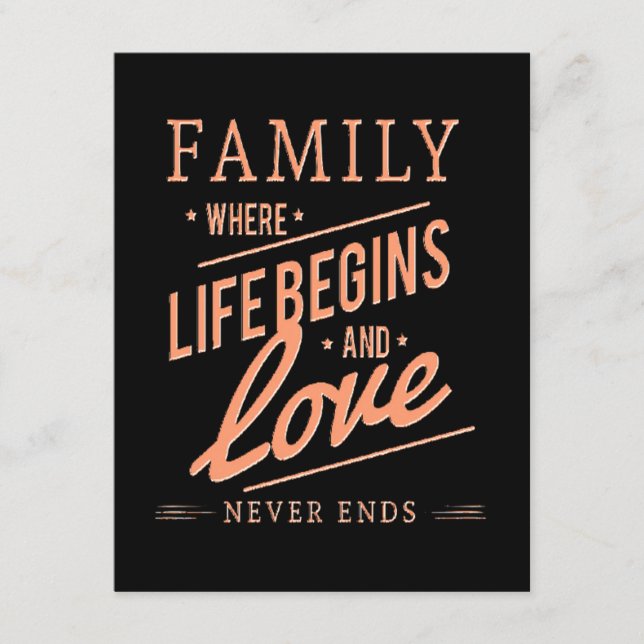 FAMILIE, wo das Leben beginnt und Liebe nie endet. Begleitkarte (Vorderseite)