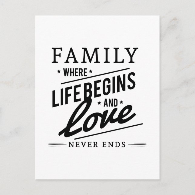 Familie: Wo das Leben beginnt und Liebe nie endet Postkarte (Vorderseite)