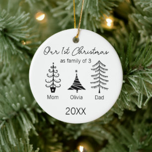 Familie zu Dritt Unser erster Weihnachtsbaum Moder Keramik Ornament