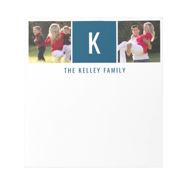 Familie Zwei Fotos Personalisiert Blue Notepad Notizblock (Vorderseite)