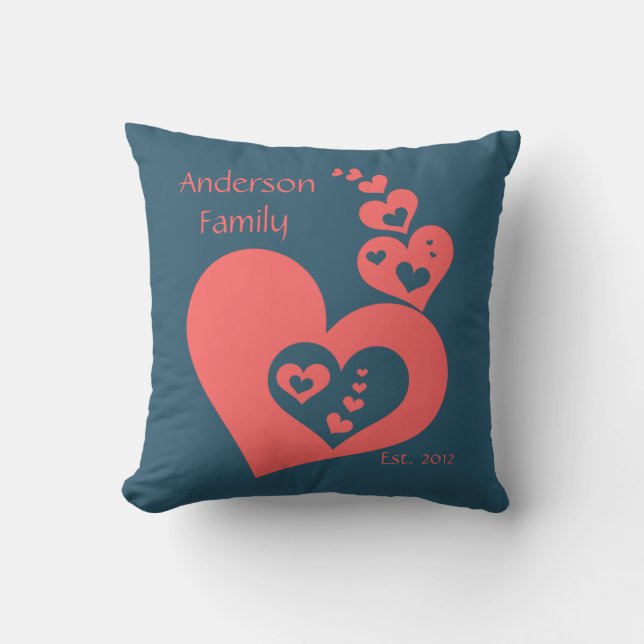 Familien-Andenken, Schiefer u. Rosen-Herzen Kissen (Vorderseite)