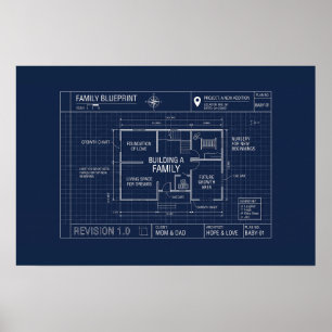 Familien-Bauplan-Baby-Ankündigung Poster