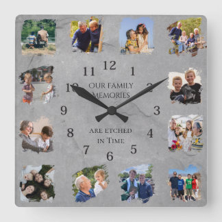Familien Erinnerungen Foto-Collage Großeltern-Gesc Quadratische Wanduhr