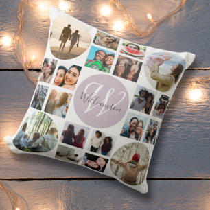 Familien Erinnerungen Monogramm 20 Foto Collage    Kissen