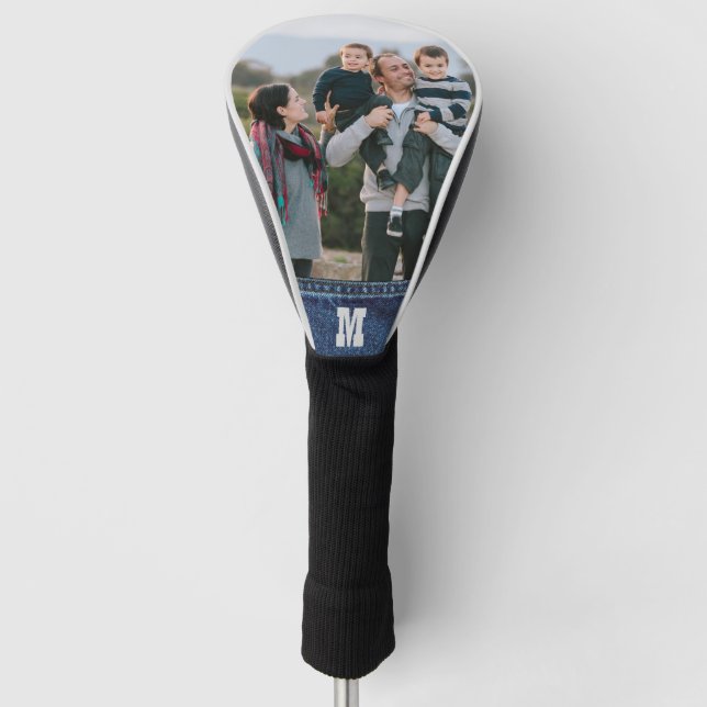 Familien-Foto-blaue Denim-Monogramm-Initiale Golf Headcover (Vorderseite)