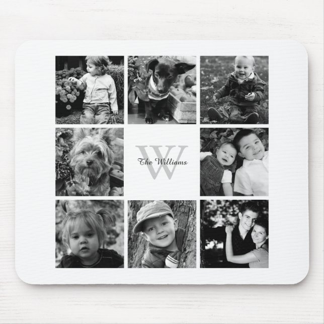 Familien-Foto-Collage und Monogramm Mousepad (Vorne)