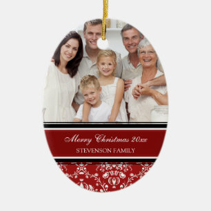 Familien-Foto-frohe Weihnacht-Verzierungs-Rot Keramik Ornament