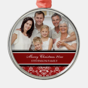 Familien-Foto-frohe Weihnacht-Verzierungs-Rot Ornament Aus Metall