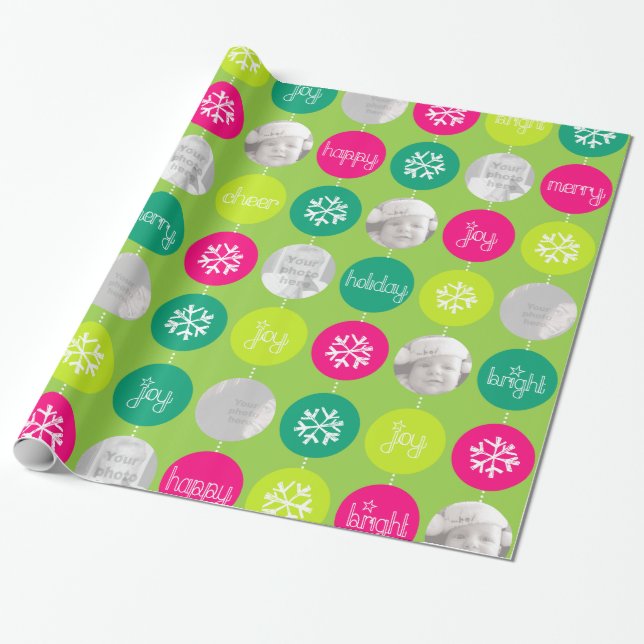 Familien-Foto Muster des Flitters grünes Geschenkpapier (Ungerollt)
