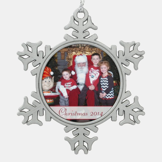 Familien-Foto-Weihnachtsschneeflocke-Verzierung Schneeflocken Zinn-Ornament (Vorderseite)