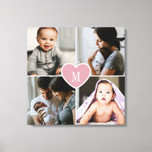 Familien-Fotocollage mit individuellem Monogramm r Leinwanddruck