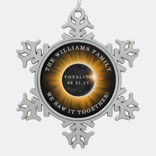 Familien-Gesamtheits-Sonnenfinsternis addieren Schneeflocken Zinn-Ornament (Vorderseite)