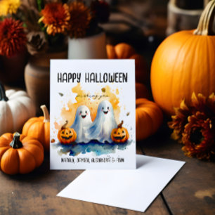 Familien Halloween Karte mit Gespenstern Kürbissen