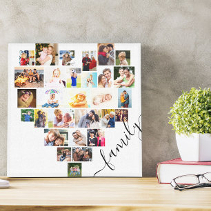 Familien-Herz-Fotocollage Klein Quadrat Weiß Leinwanddruck