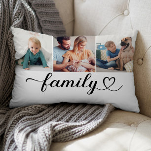 Familien-Herz-Schriftzug 3 Foto-Collage Lendenkissen