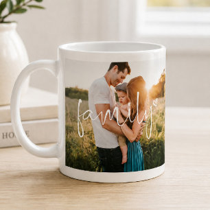 Familien mit 2 Fotos Moderne Kalligraphie Herzli Kaffeetasse