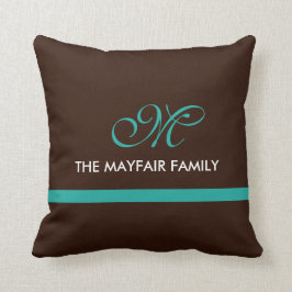 Familien-Monogramm-Entwurf Band-Browns aquamariner Kissen