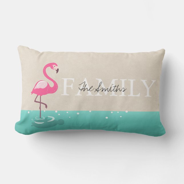 Familien-Monogramm-Wurfskissen Flamingokissen Lendenkissen (Vorderseite)