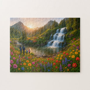 Familien-Natur-Puzzle – Bergwasserfall-Sonnenaufga