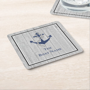 Familien- oder Bootsname Navy-Anker-Seil Schifffah Rechteckiger Pappuntersetzer