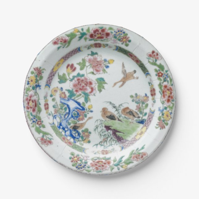 Familien Rose Imitate Porzellan Chinoiserie Vogelk Pappteller (Vorderseite)