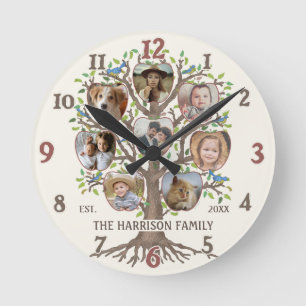 Familien-Stammbaum-Fotocollage 8 Bilder Name Lt Be Runde Wanduhr