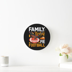 Familien-Truthahn-Pie-Fußball-Thanksgiving Runde Wanduhr