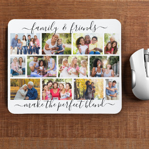 Familien- und Freundes-Zitat 12 Foto-Collage Weiß Mousepad