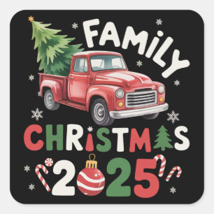 Familien-Weihnachten 2025 Crew-Gruppe passende Fam Quadratischer Aufkleber