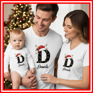 Familien-Weihnachts-Geweih-Santa-Hut mit Monogramm T-Shirt
