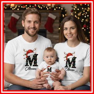 Familien-Weihnachts-Geweih-Santa-Hut mit Monogramm T-Shirt