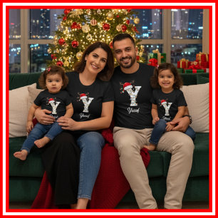 Familien-Weihnachts-Geweih-Santa-Hut mit Monogramm T-Shirt