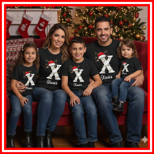 Familien-Weihnachts-Geweih-Santa-Hut mit Monogramm T-Shirt