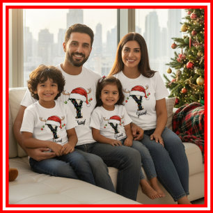 Familien-Weihnachts-Geweih-Santa-Hut mit Monogramm T-Shirt
