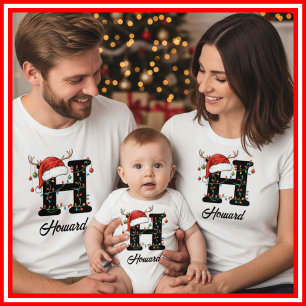 Familien-Weihnachts-Geweih-Santa-Hut mit Monogramm T-Shirt