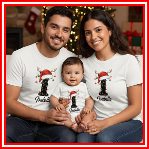 Familien-Weihnachts-Geweih-Santa-Hut mit Monogramm T-Shirt