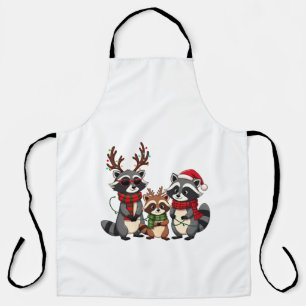 Familien-Weihnachts-Waschbären mit Santa-Hut Schürze
