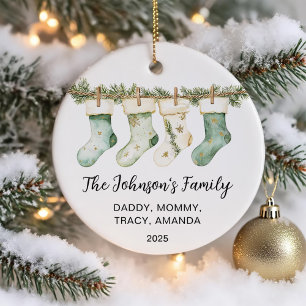 Familien-Weihnachts-Wasserfarben-Christiansstiefel Keramik Ornament