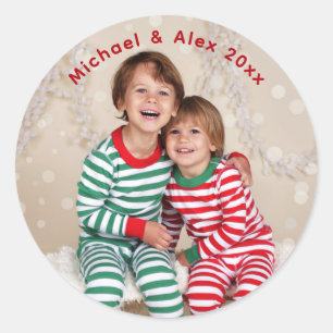 Familien-Weihnachtsfoto mit Namen Runder Aufkleber