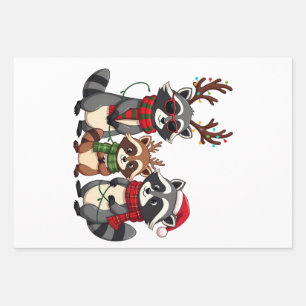 Familien-Weihnachtswaschbären mit Santa-Hut Geschenkpapier Set