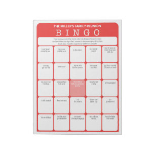 Familien-Wiedersehen-Eisbrecher-Bingo-Spiel Notizblock