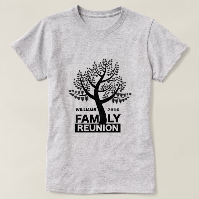 Familien-Wiedersehen-Herz-Baum-Schwarz-Silhouette T-Shirt (Design vorne)