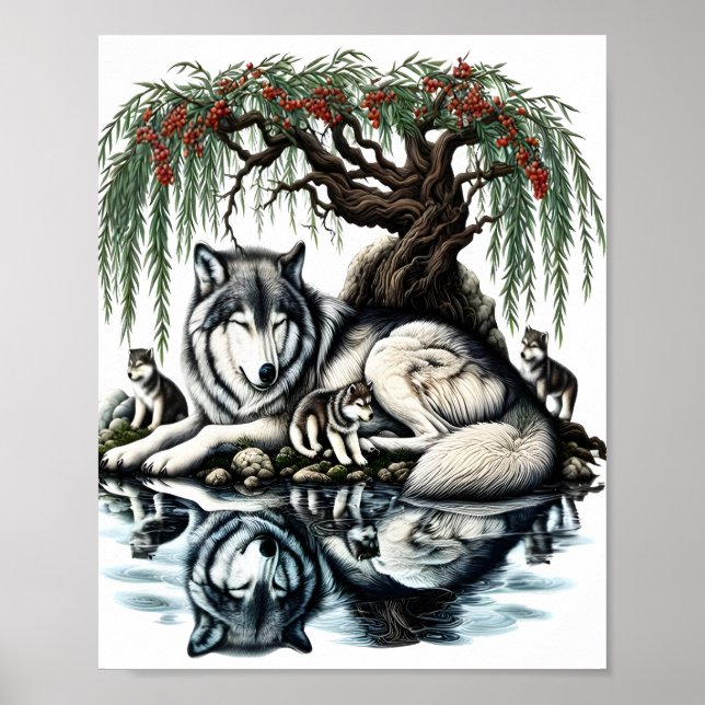 Familienaase Serene Wolf in idyllischer Natur8x10 Poster (Vorne)