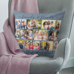 Familienangebot und Freunde 12 Foto Collage Blue Kissen