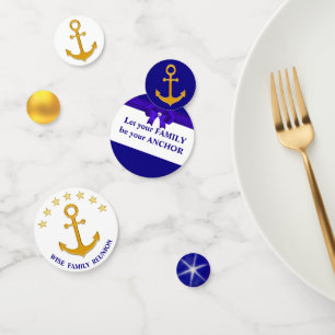 Familienanker auf Blau, Gold und Weiß Konfetti