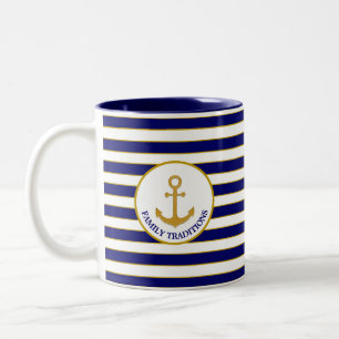 Familienanker auf Blau-Weiß-Gestreift Zweifarbige Tasse