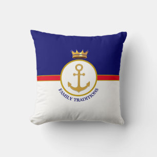 Familienanker & Krone auf Navyblau & Weiß Kissen