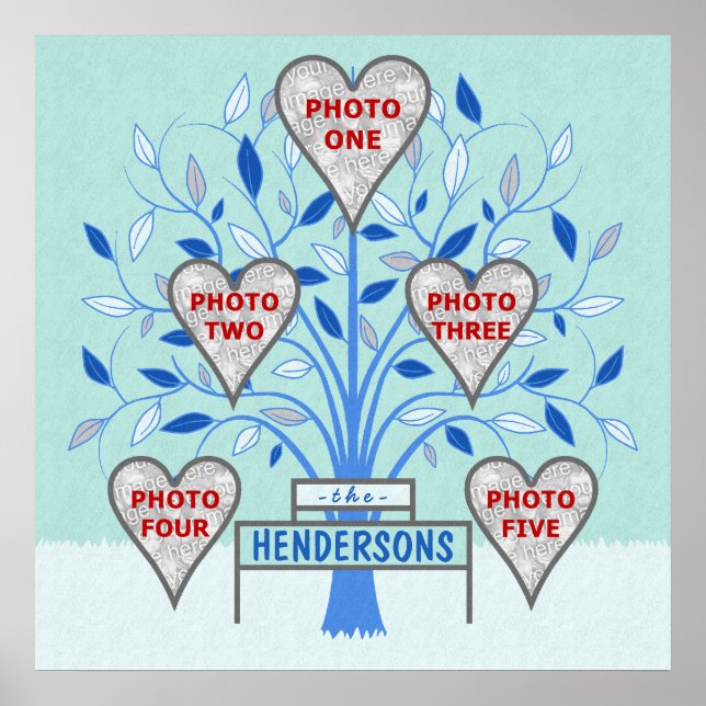 Familienbaum Custom 5 Foto Collage Winter Frost Poster (Vorne)