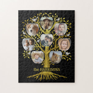 Familienbaum Foto Collage 8 Bilder Name Gold Black